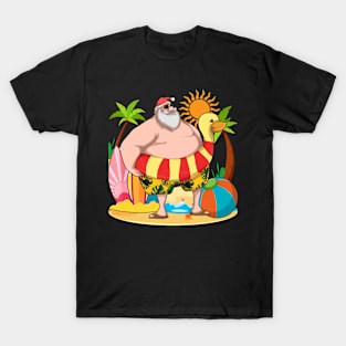 Funny Santa Claus Tropical Summer Hawaii Christmas In July T-Shirt
